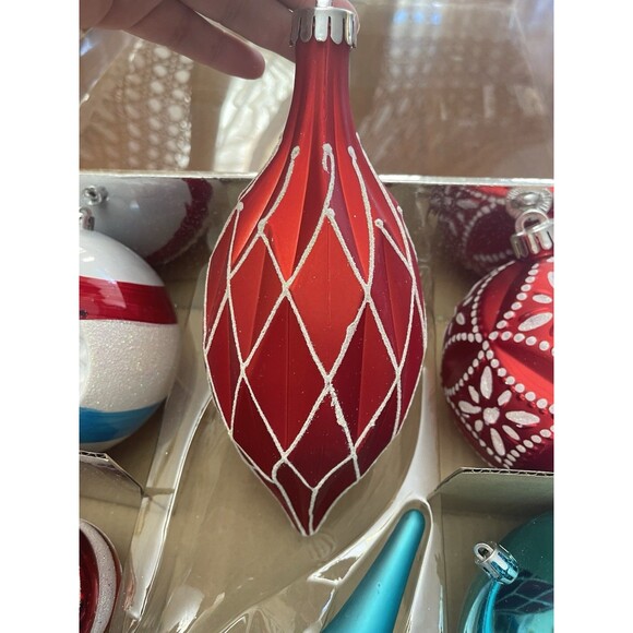 Martha Stewart Living Jumbo 8pc Ornament Set Blue Red Silver Glitter Christmas - Picture 7 of 14